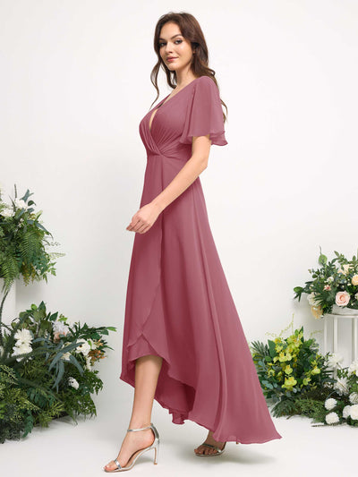 Carlyna A-Linien-Kleid Chiffon V-Ausschnitt Bodenlang Brautjungfernkleid Wüstenrose #farbe_w-stenrose