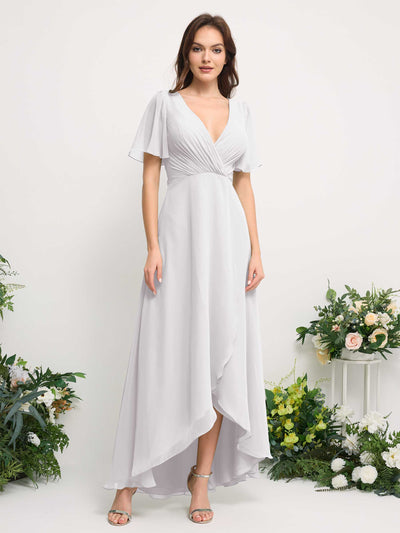 Carlyna A-Linien-Kleid Chiffon V-Ausschnitt Bodenlang Brautjungfernkleid Weiß #farbe_wei