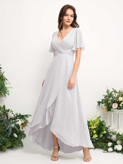 Carlyna A-Linien-Kleid Chiffon V-Ausschnitt Bodenlang Brautjungfernkleid Weiß #farbe_wei