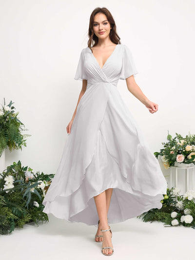 Carlyna A-Linien-Kleid Chiffon V-Ausschnitt Bodenlang Brautjungfernkleid Weiß #farbe_wei