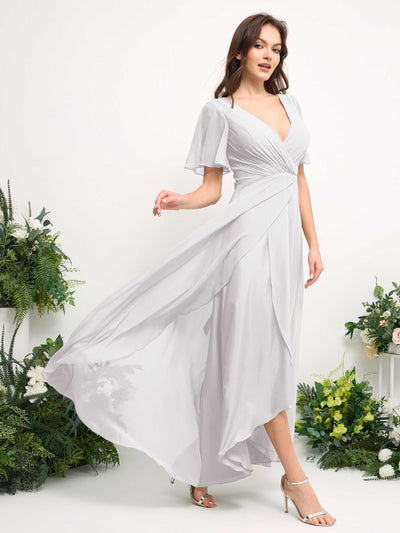 Carlyna A-Linien-Kleid Chiffon V-Ausschnitt Bodenlang Brautjungfernkleid Weiß #farbe_wei