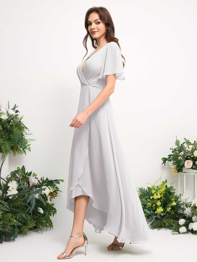 Carlyna A-Linien-Kleid Chiffon V-Ausschnitt Bodenlang Brautjungfernkleid Weiß #farbe_wei