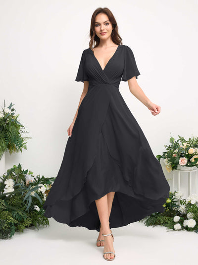 Carlyna A-Linien-Kleid Chiffon V-Ausschnitt Bodenlang Brautjungfernkleid Zinnfarben #farbe_zinnfarben