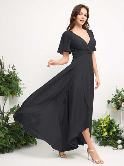 Carlyna A-Linien-Kleid Chiffon V-Ausschnitt Bodenlang Brautjungfernkleid Zinnfarben #farbe_zinnfarben
