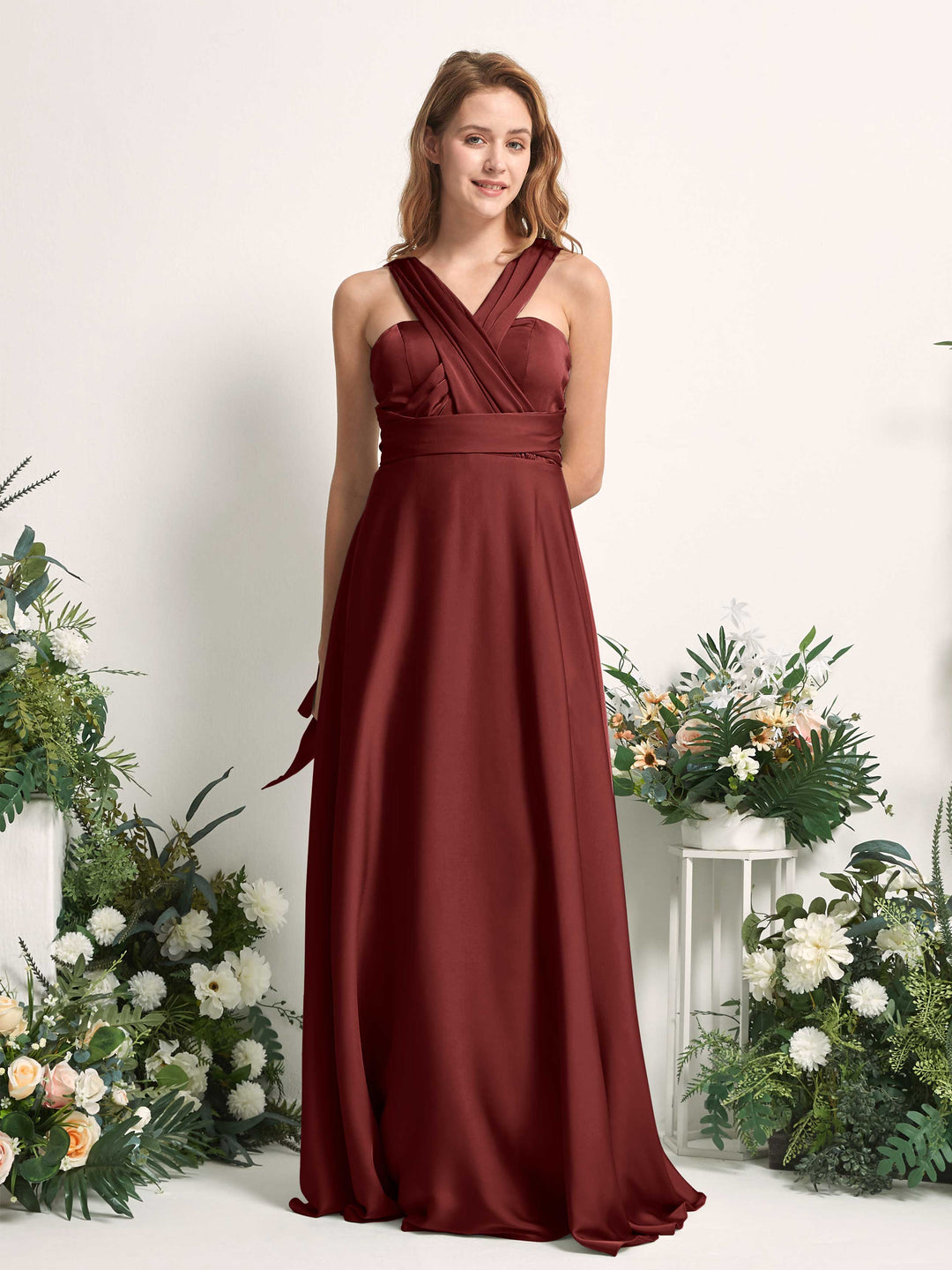 Carlyna A-Linien-Kleid Herzausschnitt Bodenlang Brautjungfernkleid Burgunderrot 