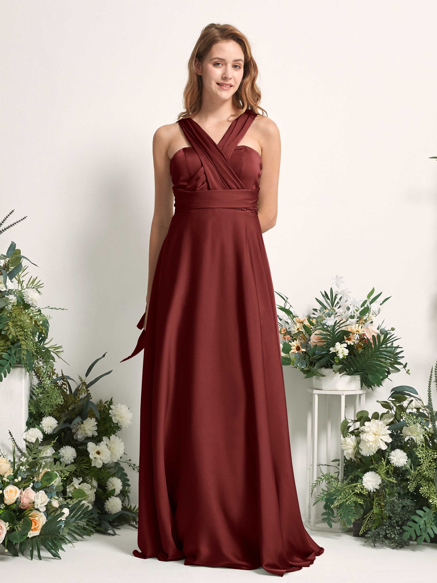 Carlyna A-Linien-Kleid Herzausschnitt Bodenlang Brautjungfernkleid Burgunderrot #farbe_burgunderrot
