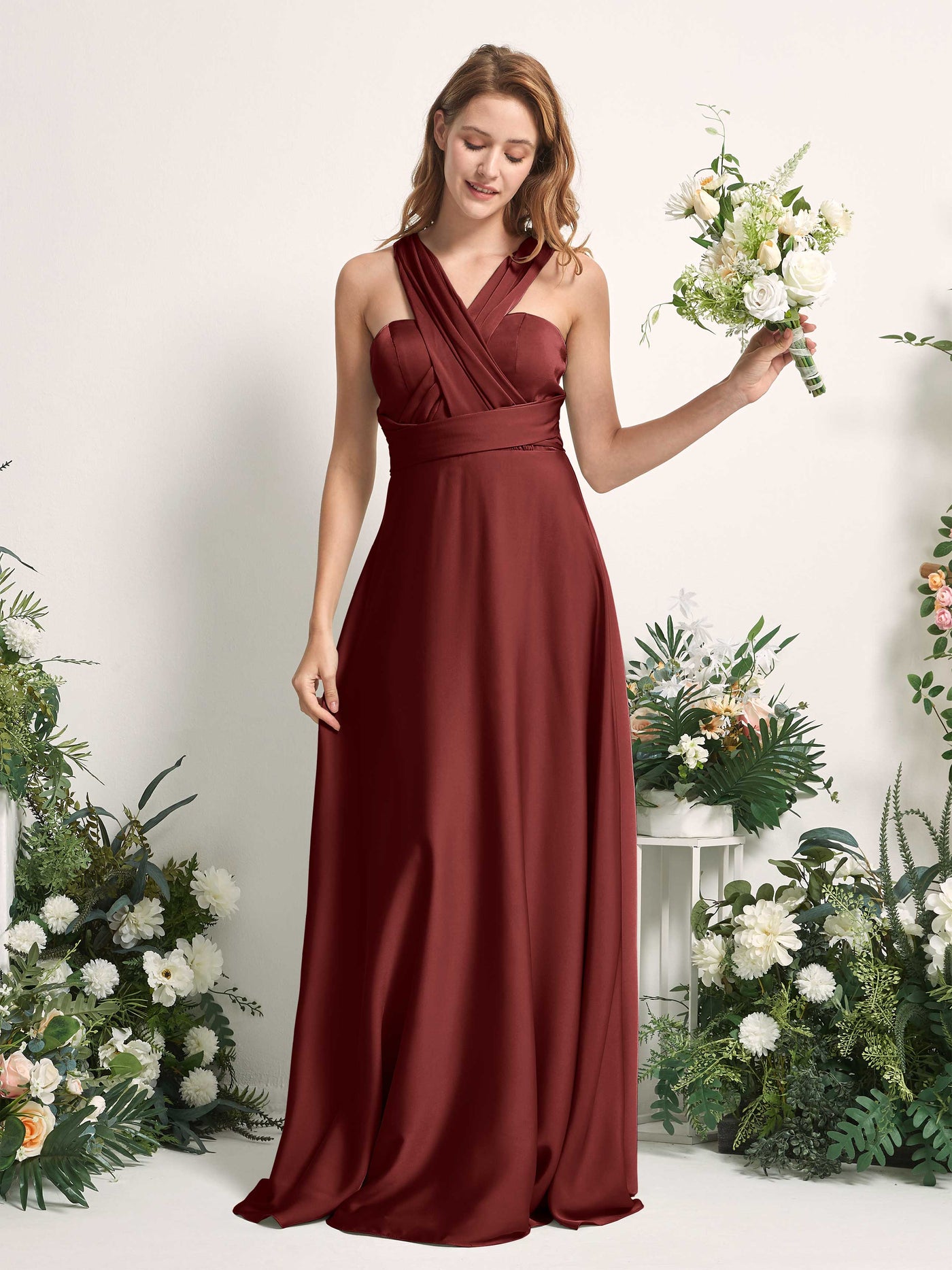 Carlyna A-Linien-Kleid Herzausschnitt Bodenlang Brautjungfernkleid Burgunderrot #farbe_burgunderrot