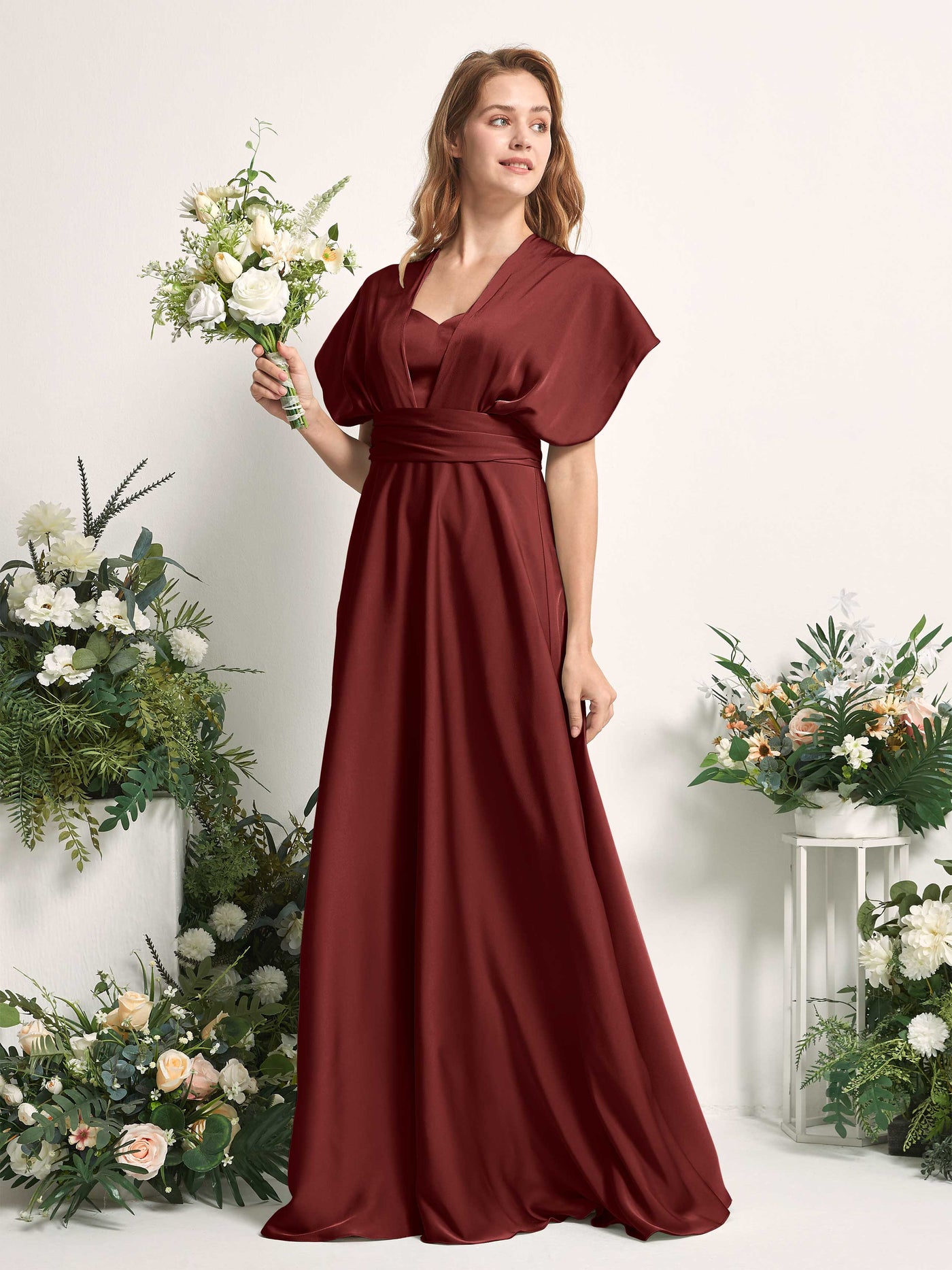 Carlyna A-Linien-Kleid Herzausschnitt Bodenlang Brautjungfernkleid Burgunderrot #farbe_burgunderrot