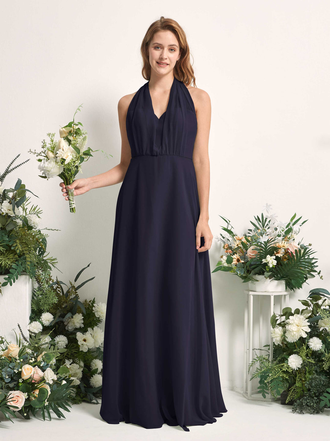 Carlyna A-Linien-Kleid Herzausschnitt Bodenlang Brautjungfernkleid Dunkel Marineblau 