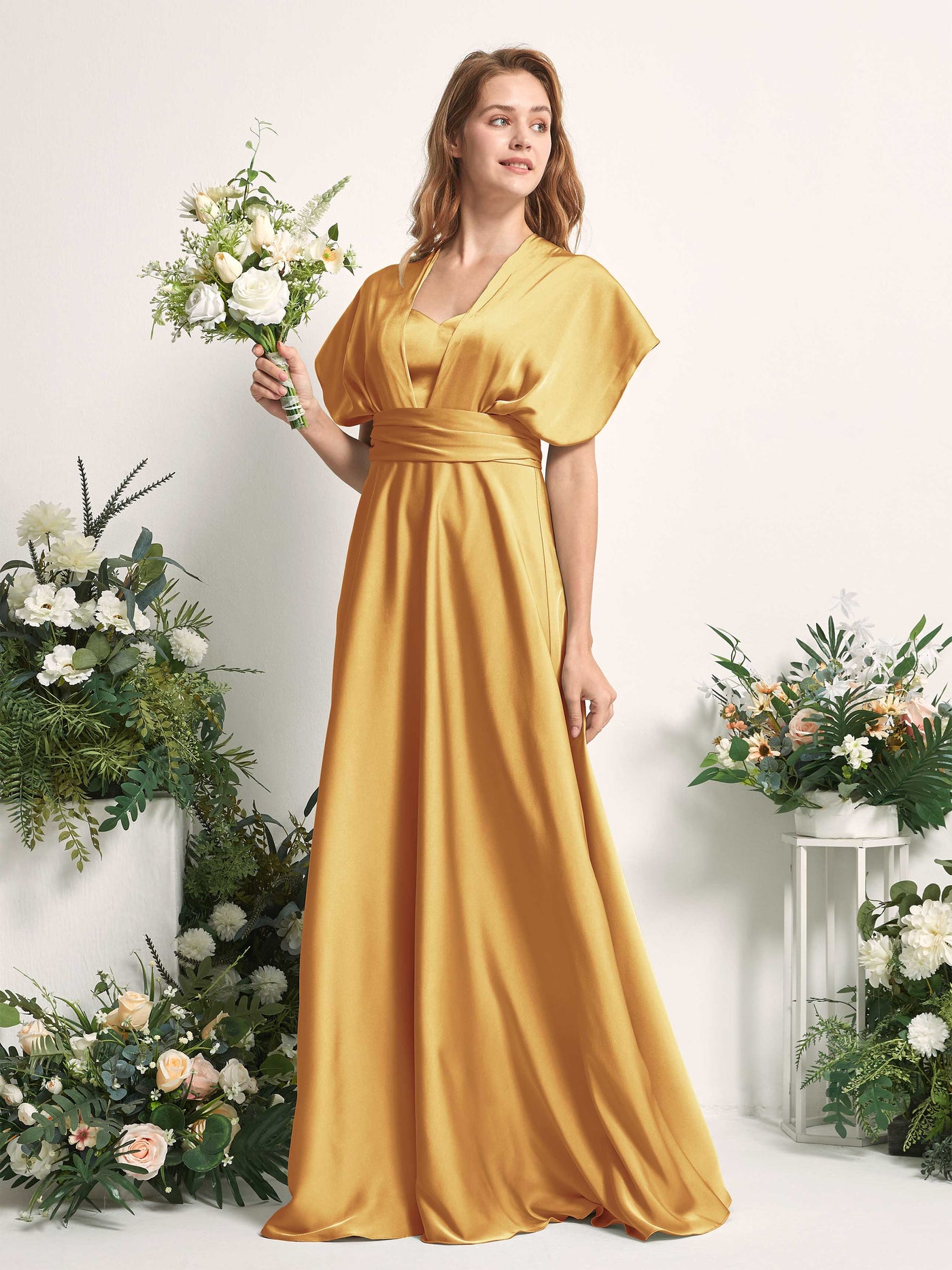 Carlyna A-Linien-Kleid Herzausschnitt Bodenlang Brautjungfernkleid Kanariengelb #farbe_kanariengelb