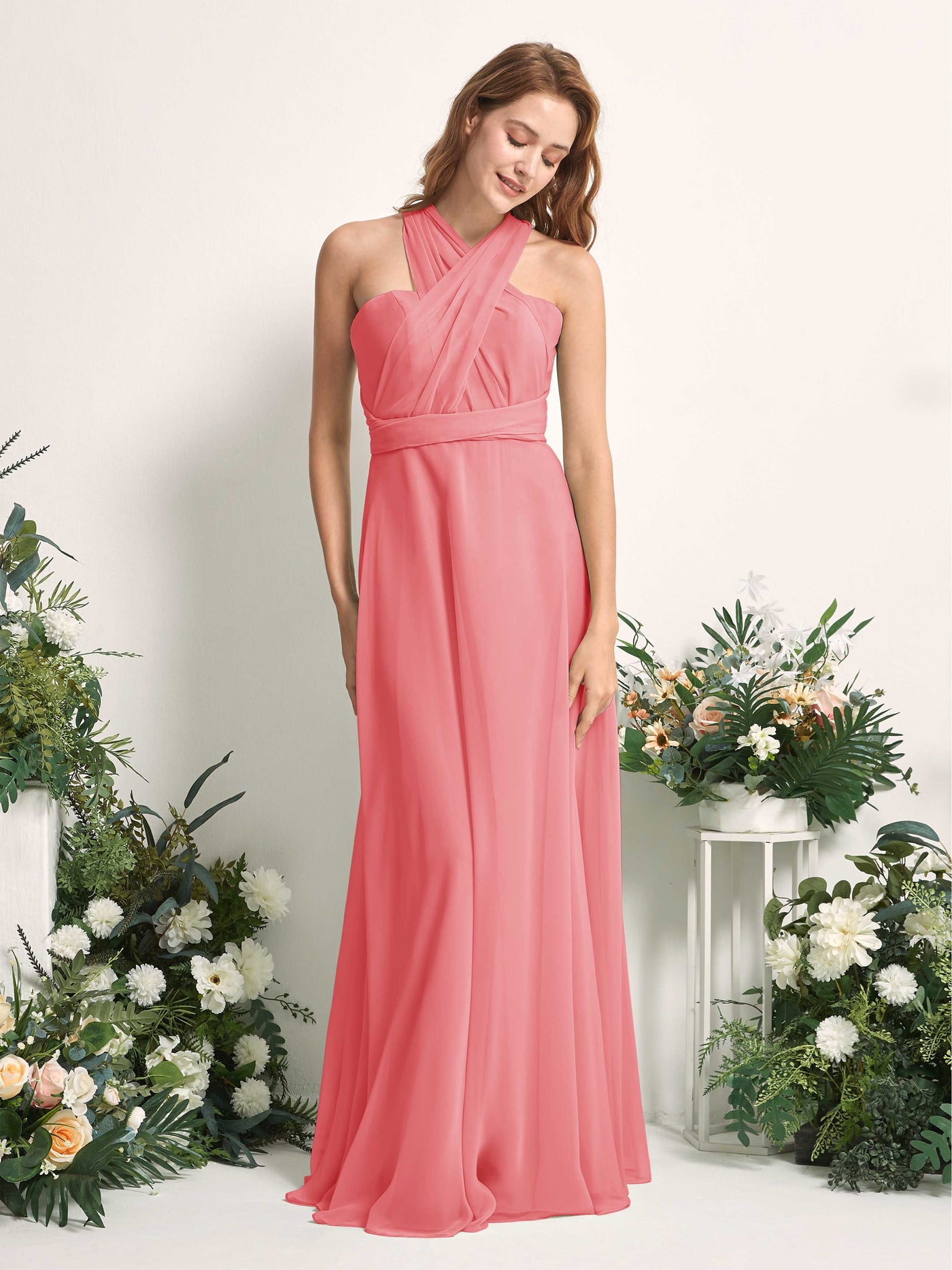Carlyna A-Linien-Kleid Herzausschnitt Bodenlang Brautjungfernkleid Korallenrosa #farbe_korallenrosa