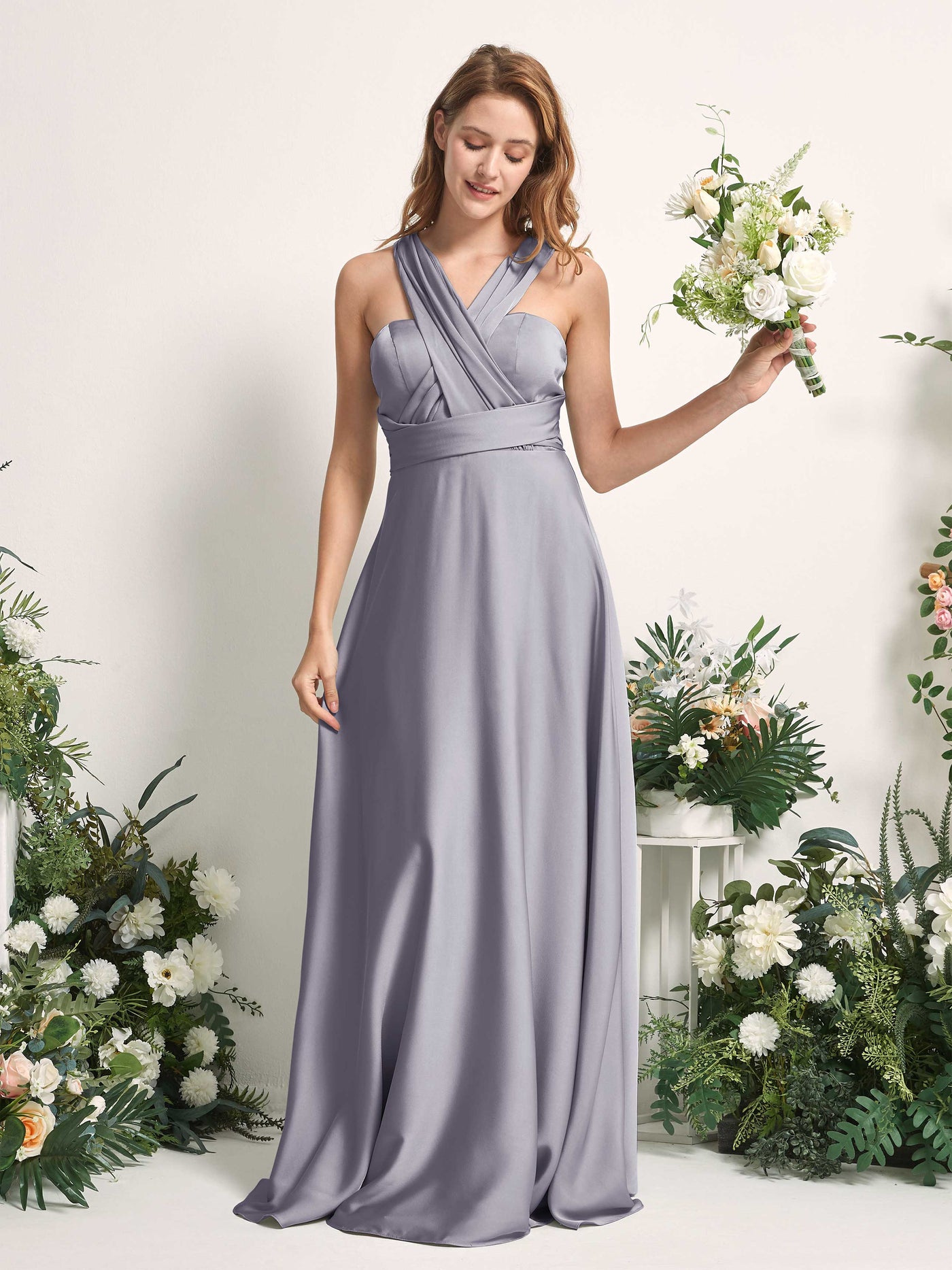 Carlyna A-Linien-Kleid Herzausschnitt Bodenlang Brautjungfernkleid Lila Dunst #farbe_lila-dunst