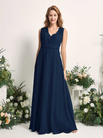 Carlyna A-Linien-Kleid Herzausschnitt Bodenlang Brautjungfernkleid Marineblau #farbe_marineblau