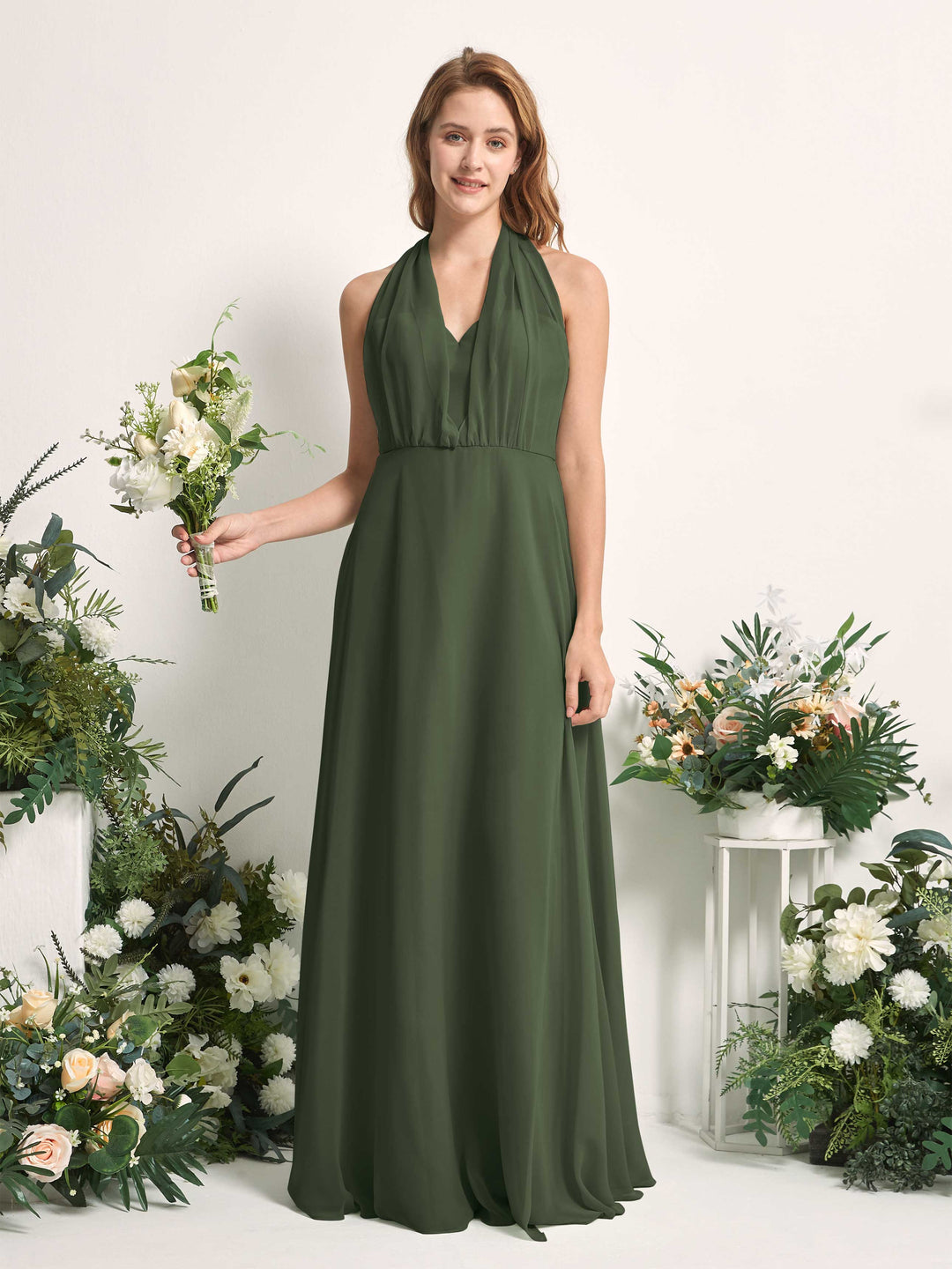 Carlyna A-Linien-Kleid Herzausschnitt Bodenlang Brautjungfernkleid Martini-Olive 