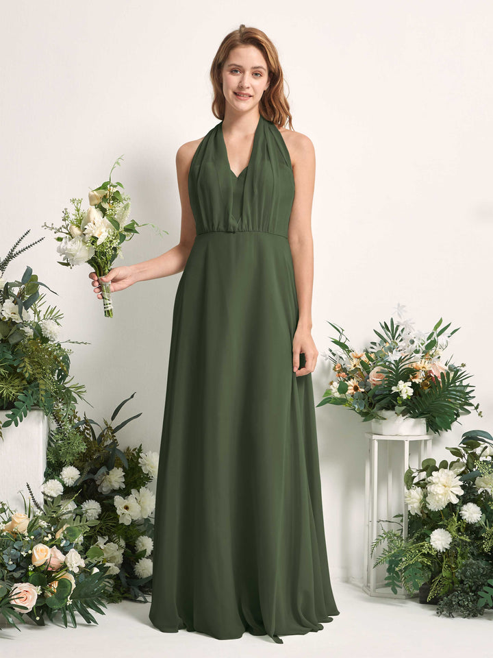 Carlyna A-Linien-Kleid Herzausschnitt Bodenlang Brautjungfernkleid Martini-Olive 