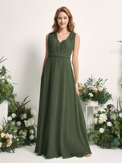 Carlyna A-Linien-Kleid Herzausschnitt Bodenlang Brautjungfernkleid Martini-Olive #farbe_martini-olive