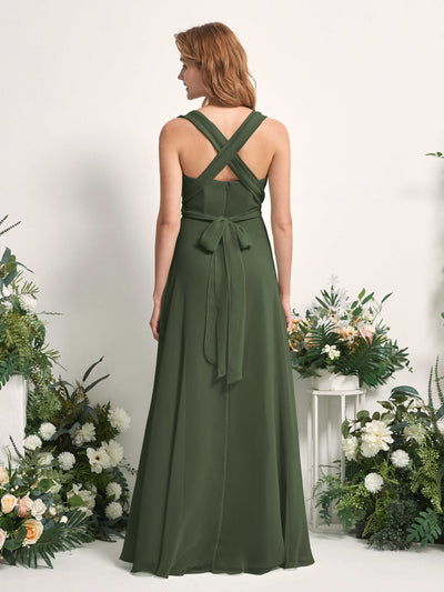 Carlyna A-Linien-Kleid Herzausschnitt Bodenlang Brautjungfernkleid Martini-Olive #farbe_martini-olive