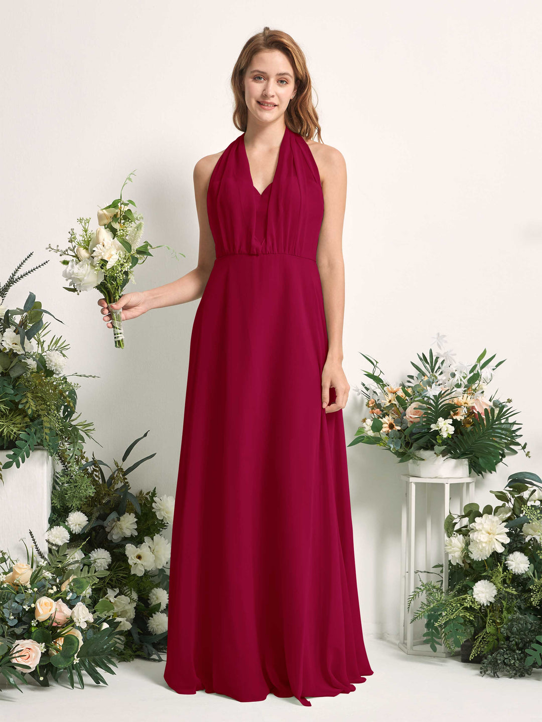 Carlyna A-Linien-Kleid Herzausschnitt Bodenlang Brautjungfernkleid Narrenrot 