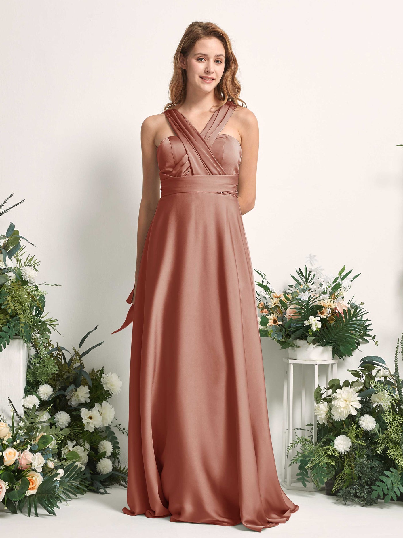 Carlyna A-Linien-Kleid Herzausschnitt Bodenlang Brautjungfernkleid Natur-Siena #farbe_natur-siena