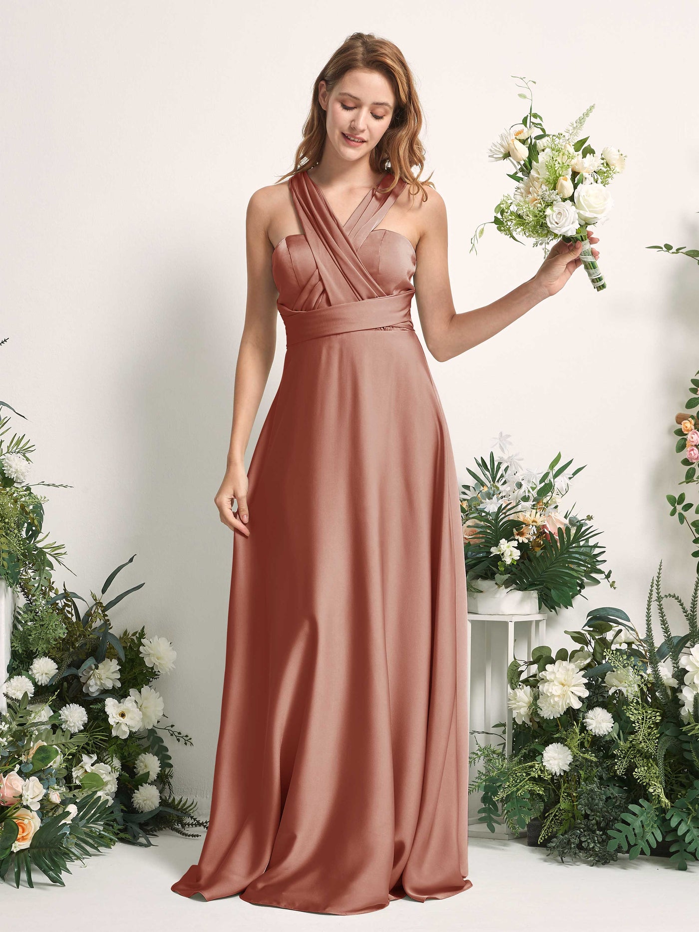 Carlyna A-Linien-Kleid Herzausschnitt Bodenlang Brautjungfernkleid Natur-Siena #farbe_natur-siena