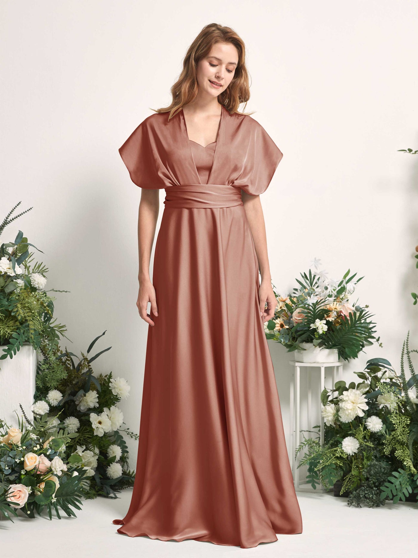 Carlyna A-Linien-Kleid Herzausschnitt Bodenlang Brautjungfernkleid Natur-Siena #farbe_natur-siena