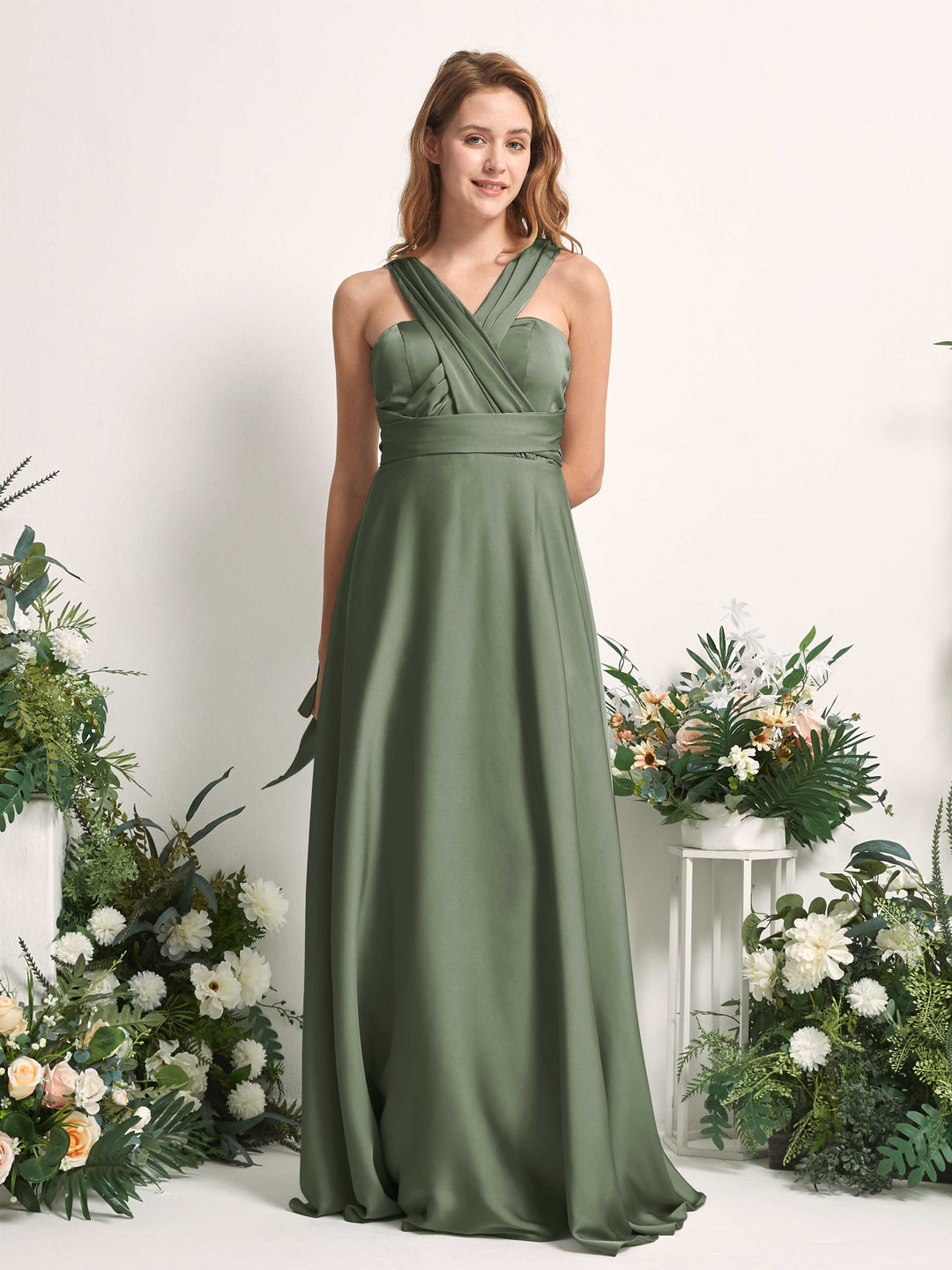 Carlyna A-Linien-Kleid Herzausschnitt Bodenlang Brautjungfernkleid Olivgrün 