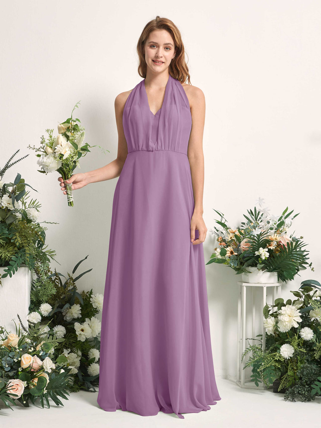 Carlyna A-Linien-Kleid Herzausschnitt Bodenlang Brautjungfernkleid Orchideen-Nebel 