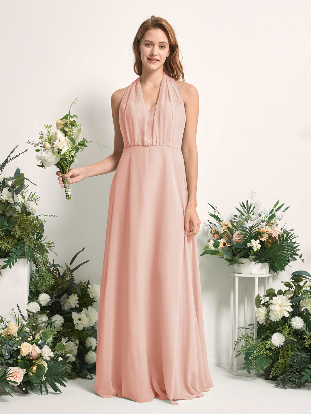 Carlyna A-Linien-Kleid Herzausschnitt Bodenlang Brautjungfernkleid Perlrosa 