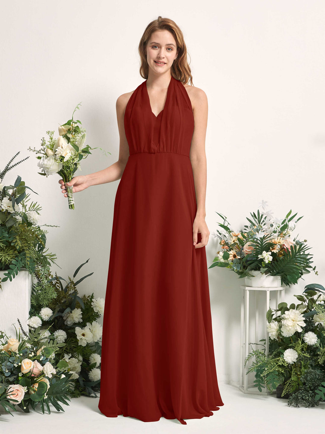 Carlyna A-Linien-Kleid Herzausschnitt Bodenlang Brautjungfernkleid Rostrot 