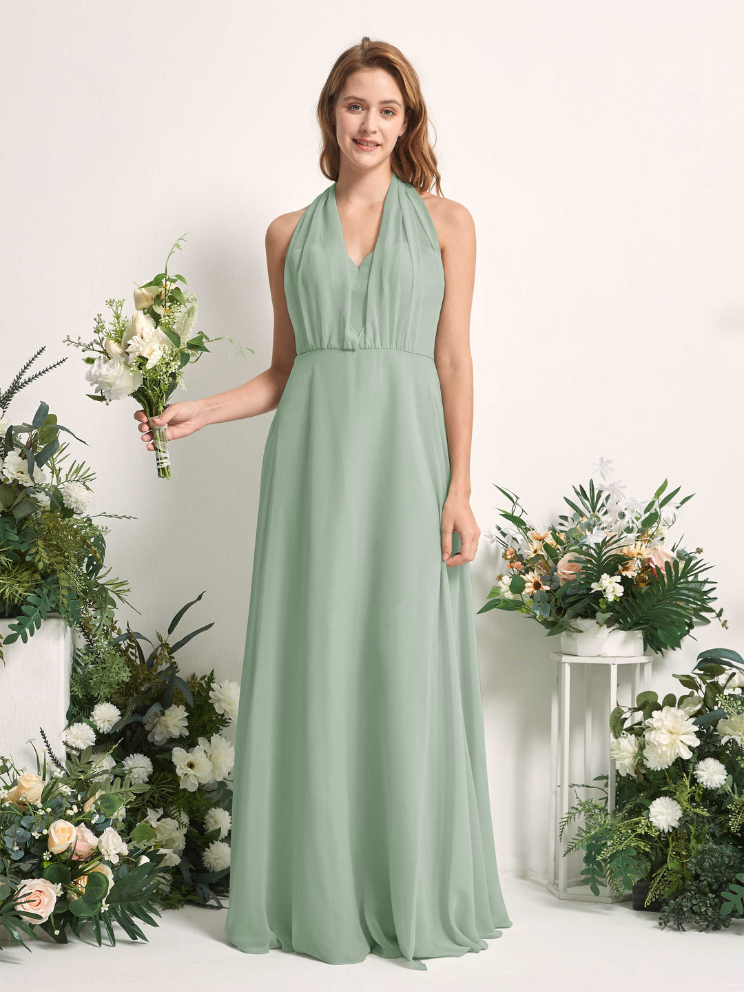 Carlyna A-Linien-Kleid Herzausschnitt Bodenlang Brautjungfernkleid Salbeigrün 