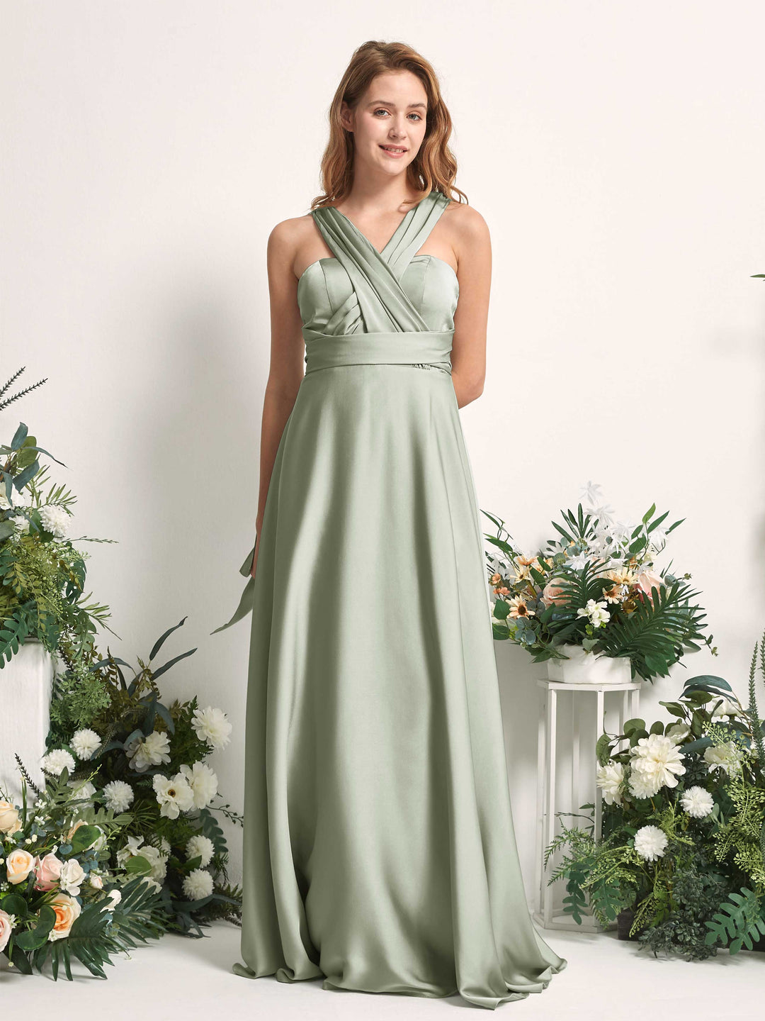 Carlyna A-Linien-Kleid Herzausschnitt Bodenlang Brautjungfernkleid Salbeigrün 