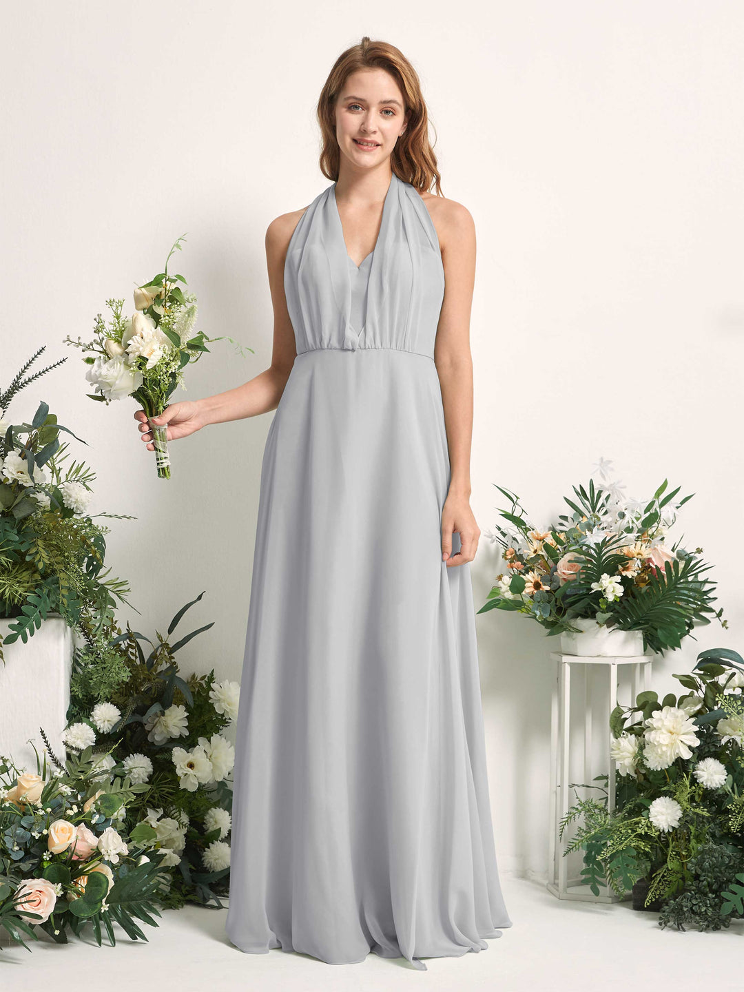 Carlyna A-Linien-Kleid Herzausschnitt Bodenlang Brautjungfernkleid Silber 