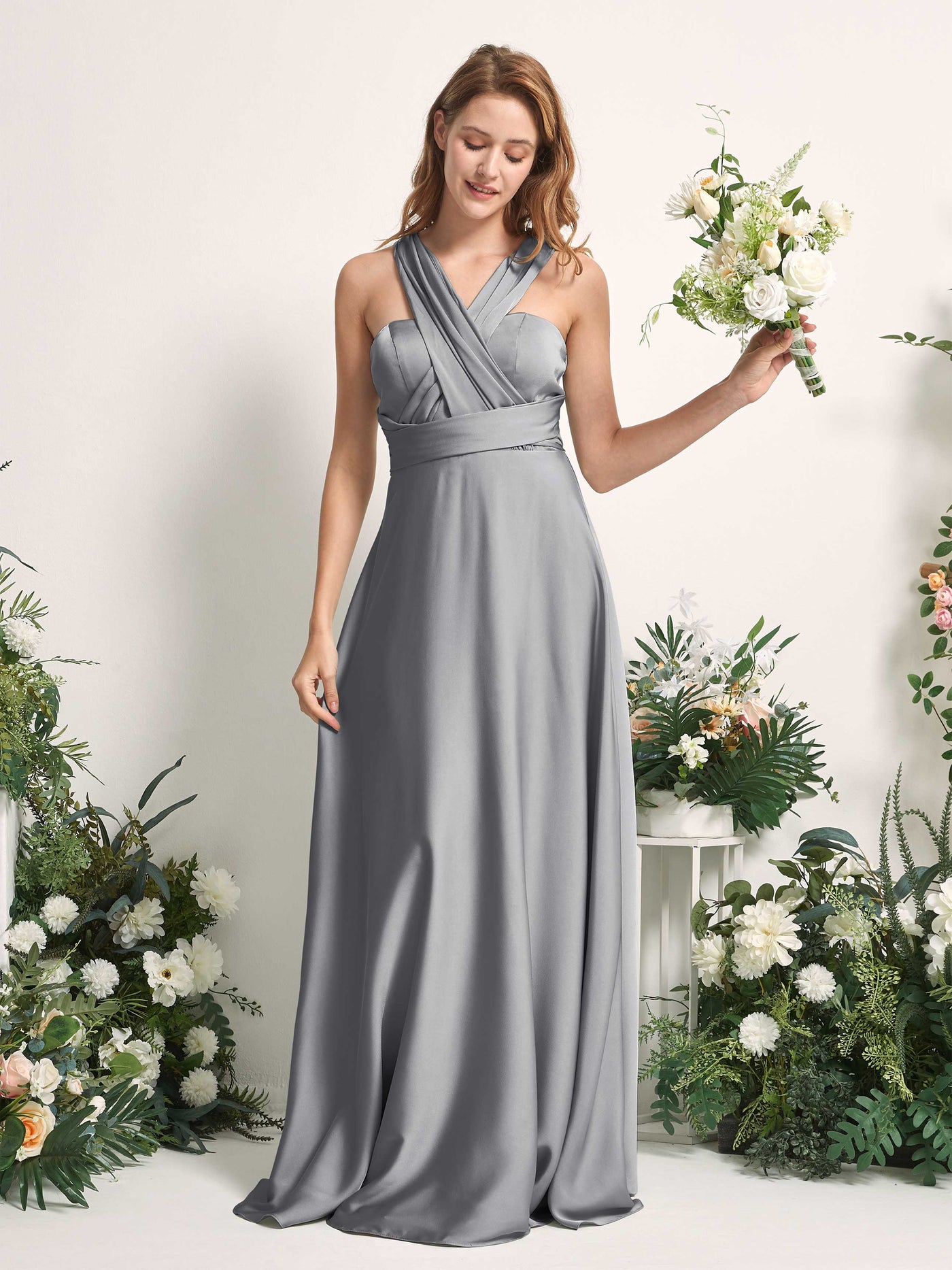 Carlyna A-Linien-Kleid Herzausschnitt Bodenlang Brautjungfernkleid Stahlgrau #farbe_stahlgrau