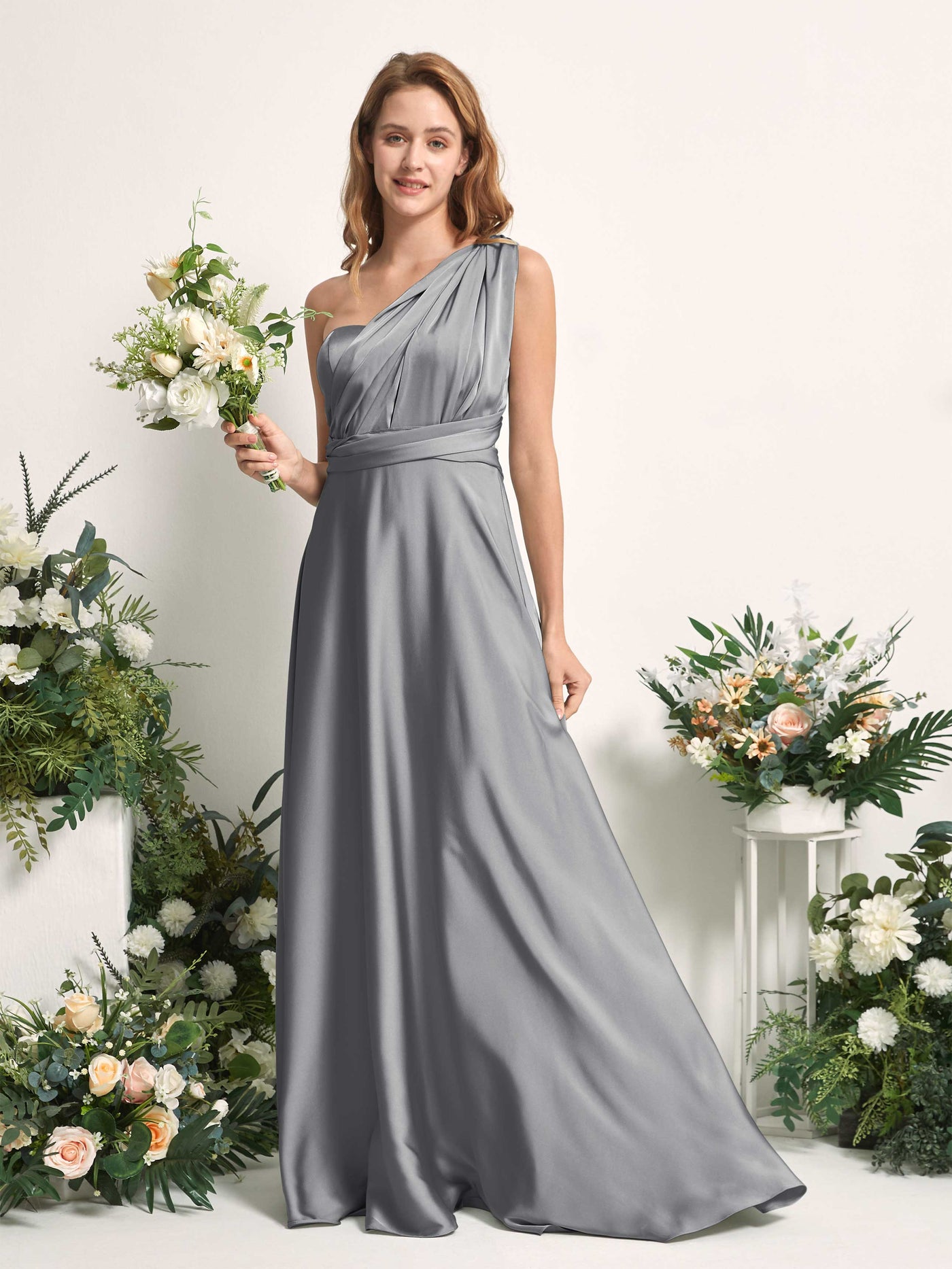 Carlyna A-Linien-Kleid Herzausschnitt Bodenlang Brautjungfernkleid Stahlgrau #farbe_stahlgrau