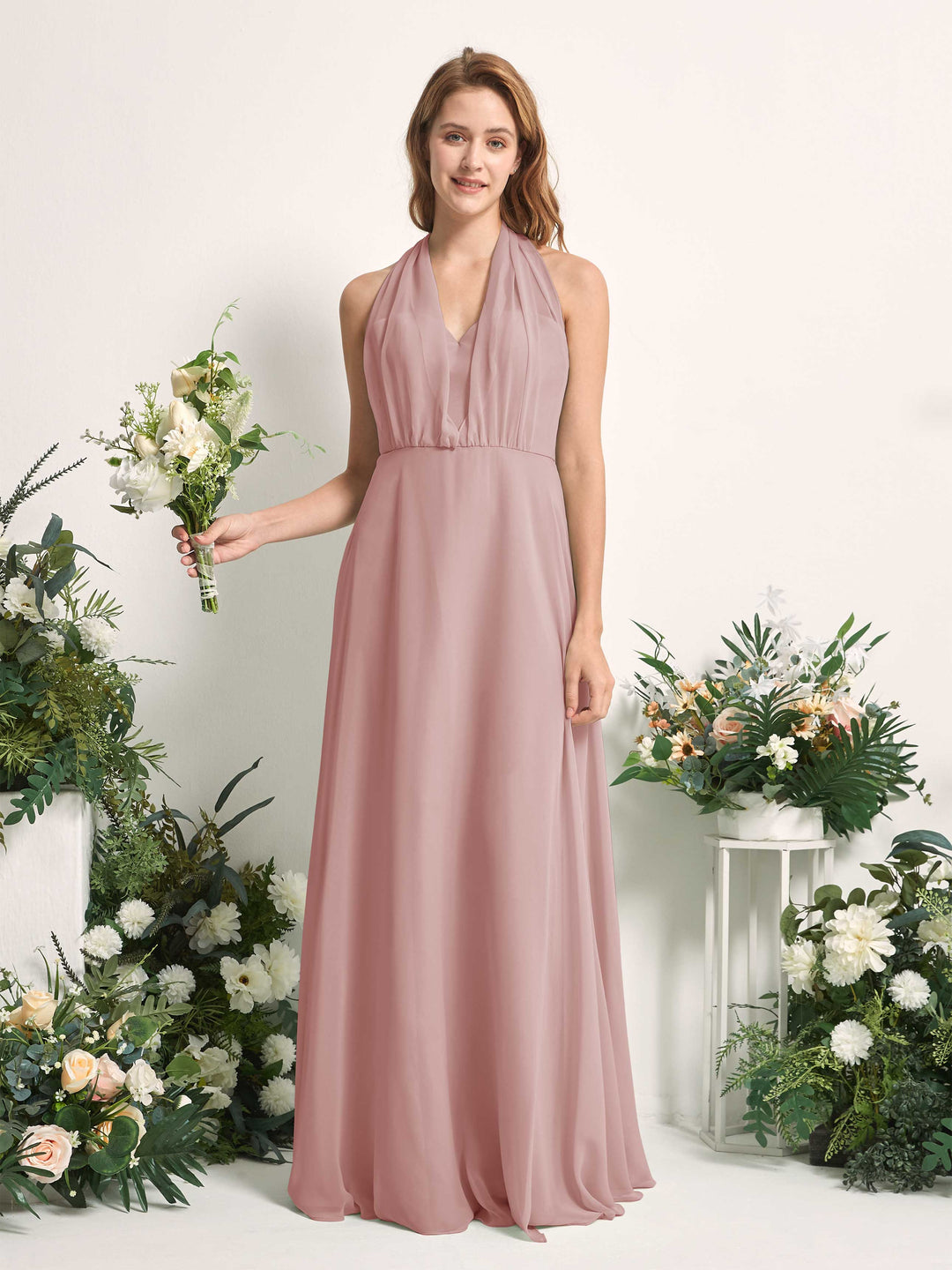 Carlyna A-Linien-Kleid Herzausschnitt Bodenlang Brautjungfernkleid Staubige Rose 