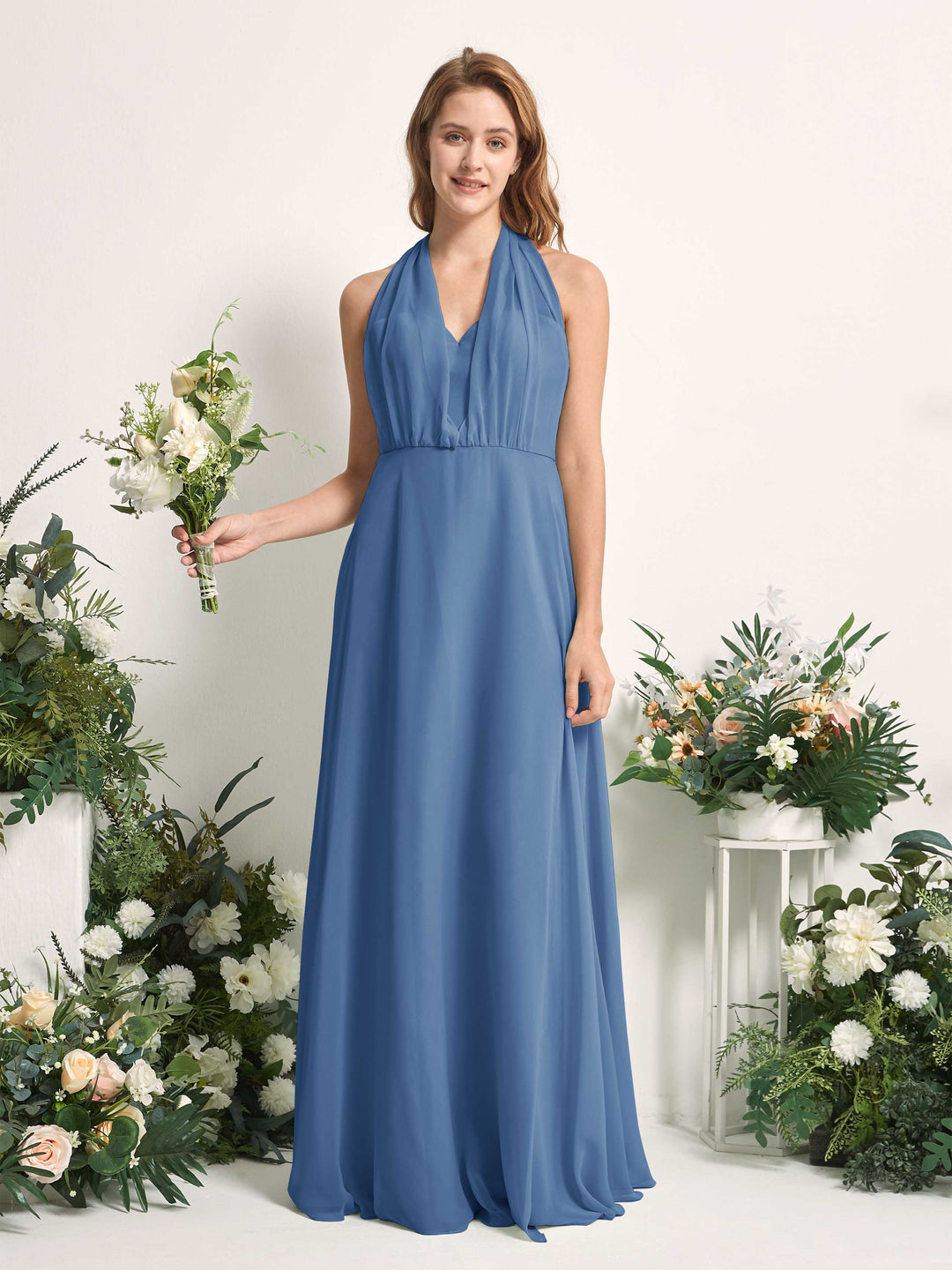 Carlyna A-Linien-Kleid Herzausschnitt Bodenlang Brautjungfernkleid Staubiges Blau 