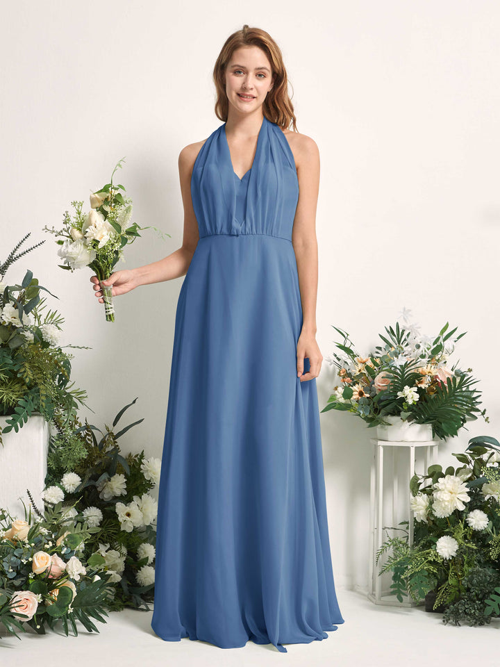 Carlyna A-Linien-Kleid Herzausschnitt Bodenlang Brautjungfernkleid Staubiges Blau 