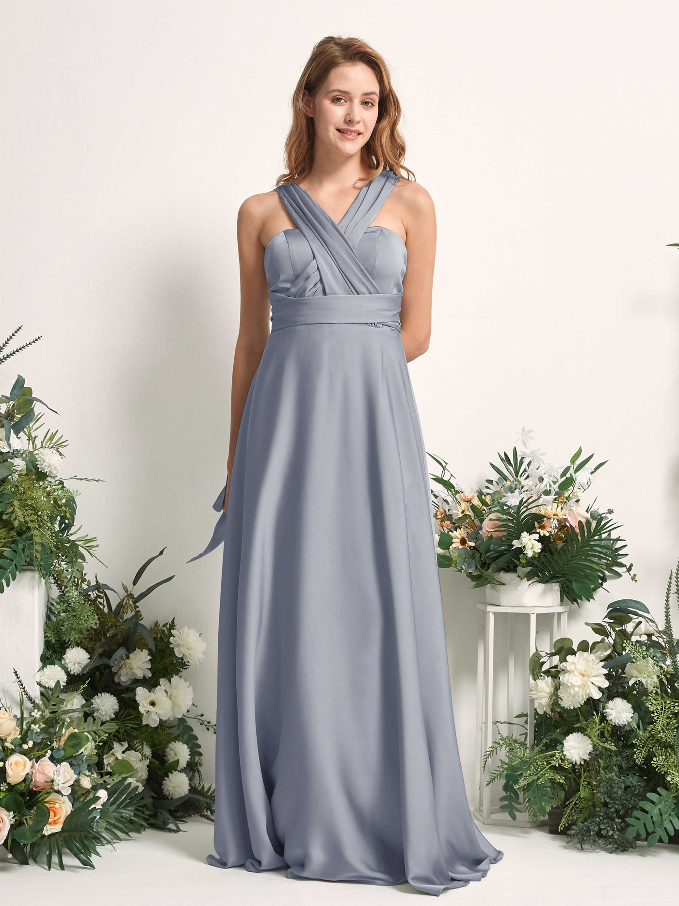 Carlyna A-Linien-Kleid Herzausschnitt Bodenlang Brautjungfernkleid Staubiges Blau #farbe_staubiges-blau