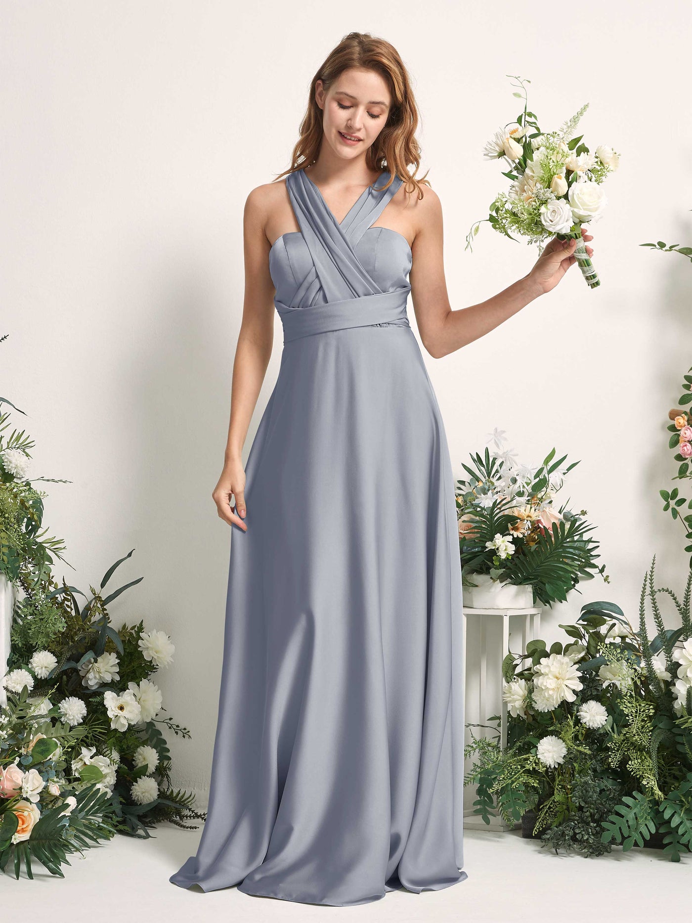 Carlyna A-Linien-Kleid Herzausschnitt Bodenlang Brautjungfernkleid Staubiges Blau #farbe_staubiges-blau