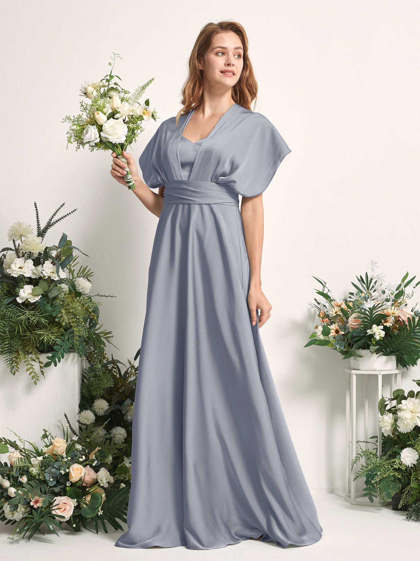 Carlyna A-Linien-Kleid Herzausschnitt Bodenlang Brautjungfernkleid Staubiges Blau #farbe_staubiges-blau