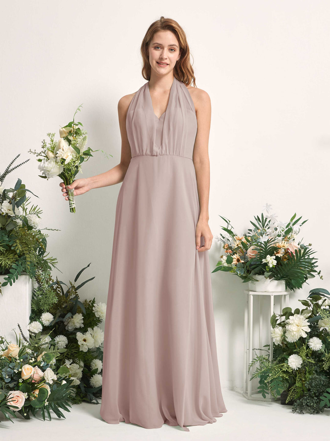 Carlyna A-Linien-Kleid Herzausschnitt Bodenlang Brautjungfernkleid Taupe 