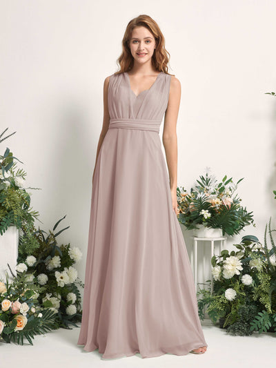Carlyna A-Linien-Kleid Herzausschnitt Bodenlang Brautjungfernkleid Taupe #farbe_taupe