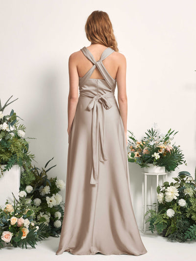 Carlyna A-Linien-Kleid Herzausschnitt Bodenlang Brautjungfernkleid Taupe #farbe_taupe