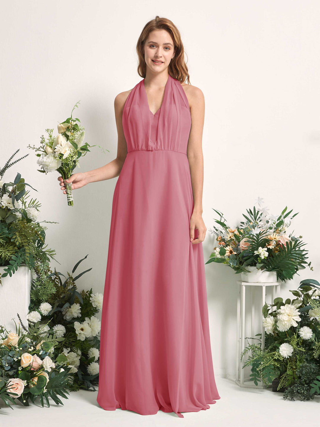 Carlyna A-Linien-Kleid Herzausschnitt Bodenlang Brautjungfernkleid Wüstenrose 
