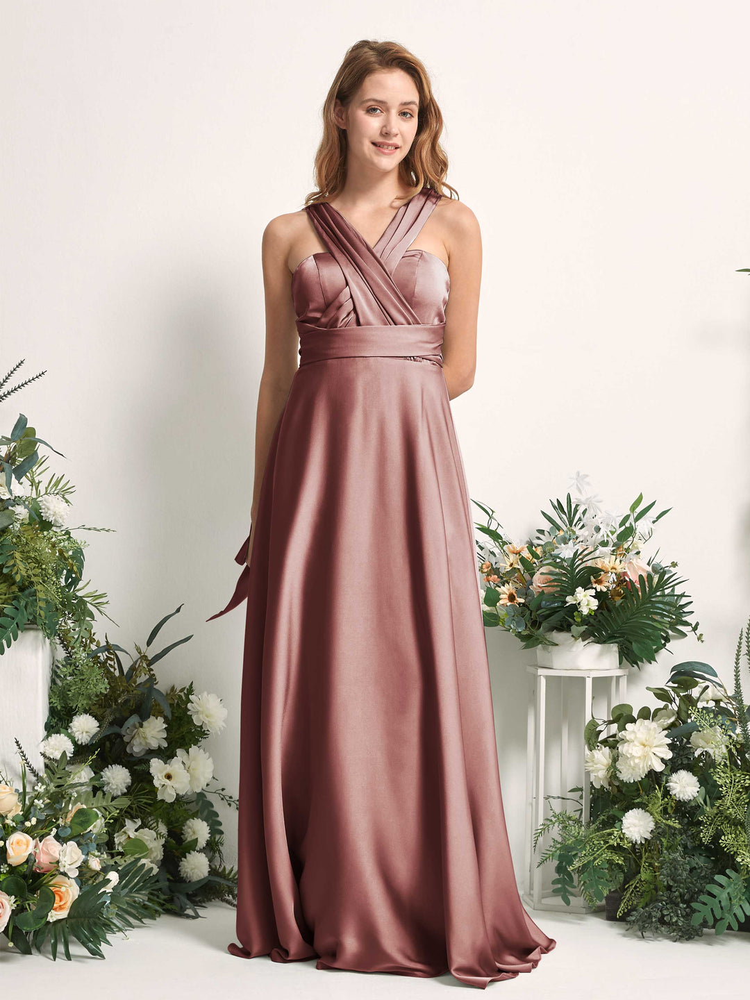 Carlyna A-Linien-Kleid Herzausschnitt Bodenlang Brautjungfernkleid Wüstenrose 