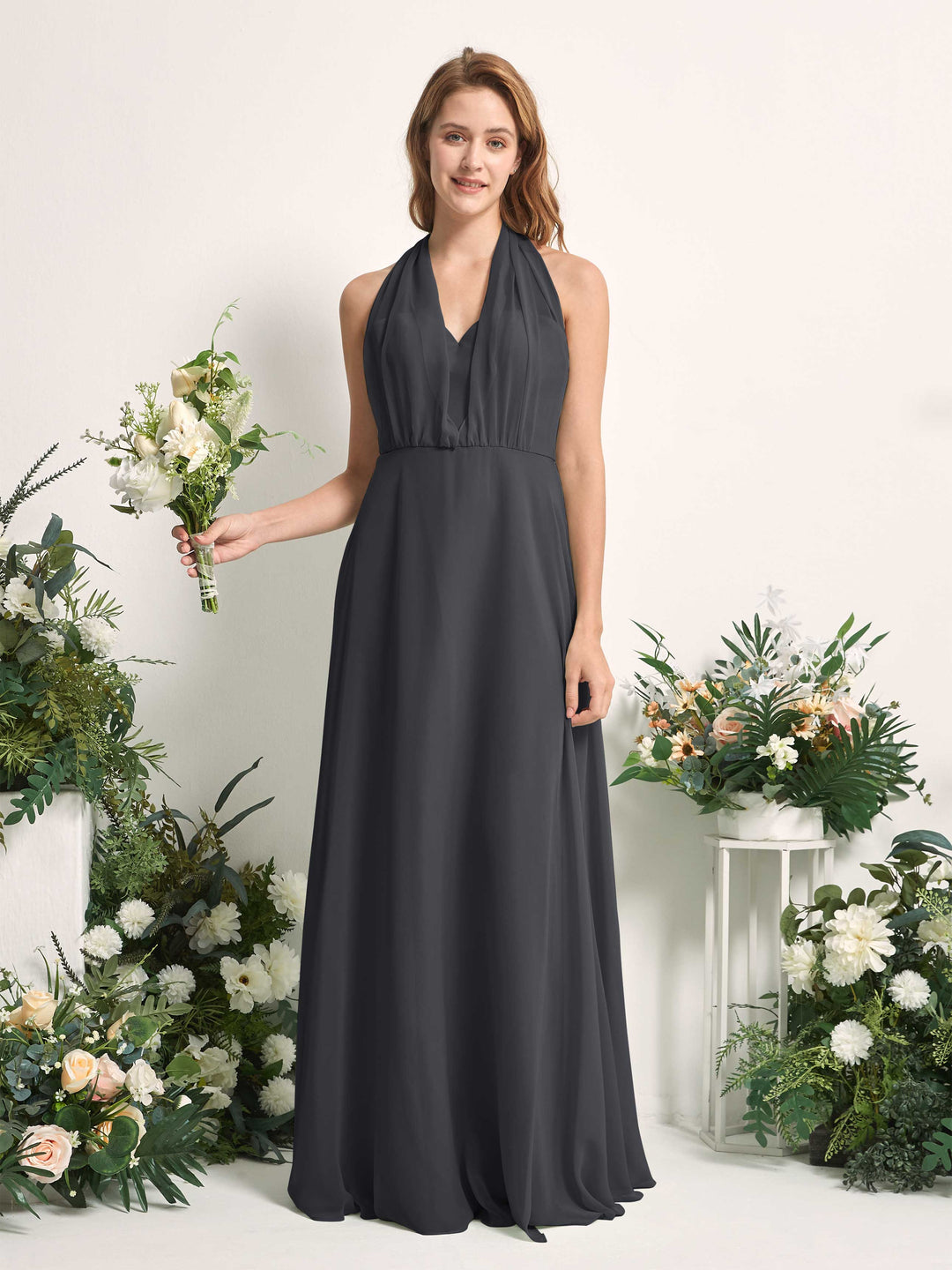 Carlyna A-Linien-Kleid Herzausschnitt Bodenlang Brautjungfernkleid Zinnfarben 