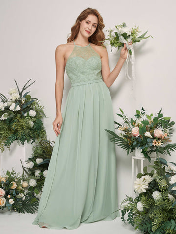 Carlyna A-Linien-Kleid Illusionsausschnitt Bodenlang Brautjungfernkleid Salbeigrün #farbe_salbeigr-n