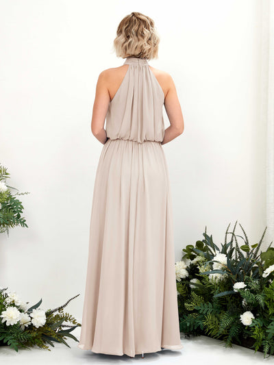 Carlyna A-Linien-Kleid mit Rundhals bodenlang aus Chiffon Brautjungfernkleider Champagner #farbe_champagner