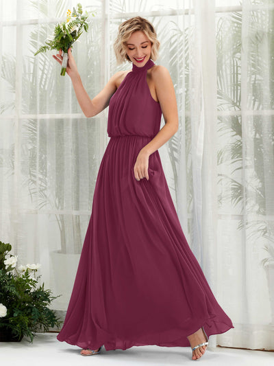 Carlyna A-Linien-Kleid mit Rundhals bodenlang aus Chiffon Brautjungfernkleider Chianti #farbe_chianti