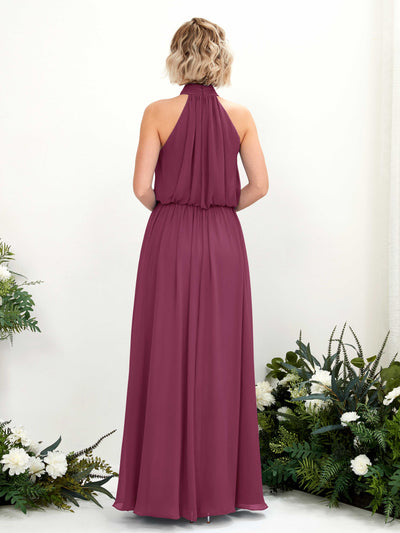 Carlyna A-Linien-Kleid mit Rundhals bodenlang aus Chiffon Brautjungfernkleider Chianti #farbe_chianti